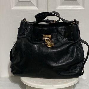 Michael Kors black leather & gold shoulder bag